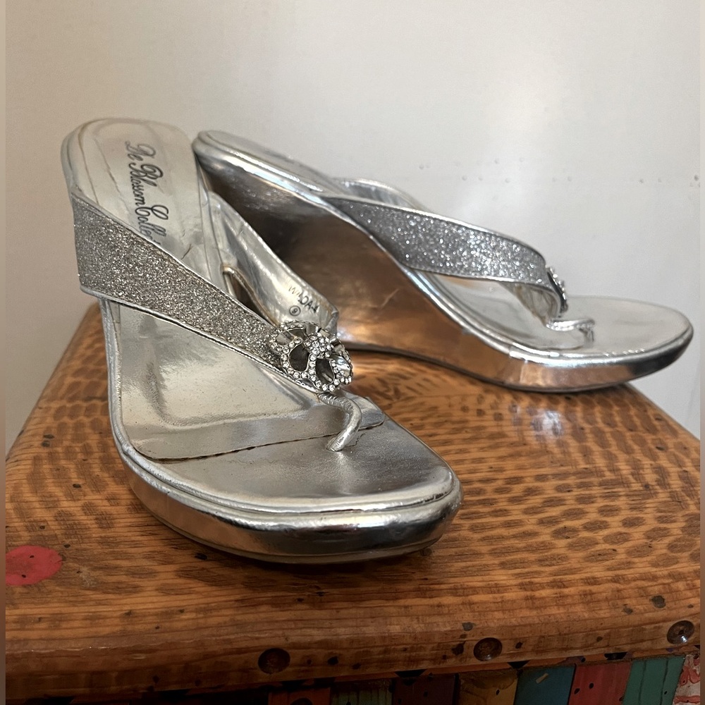 Silver platform wedge shoe